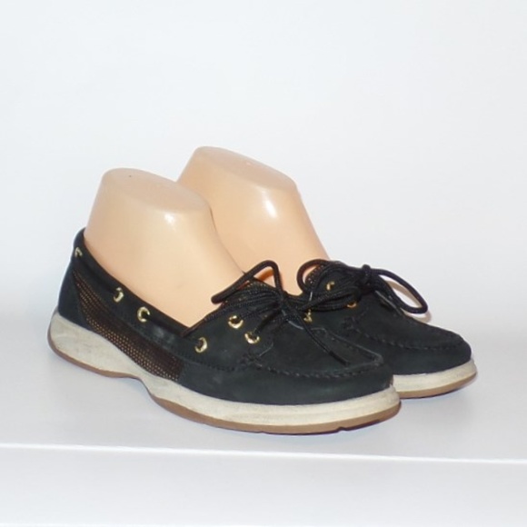 Sperry Shoes - Sperry Black Rose Gold Leather Deck Shoes 9M